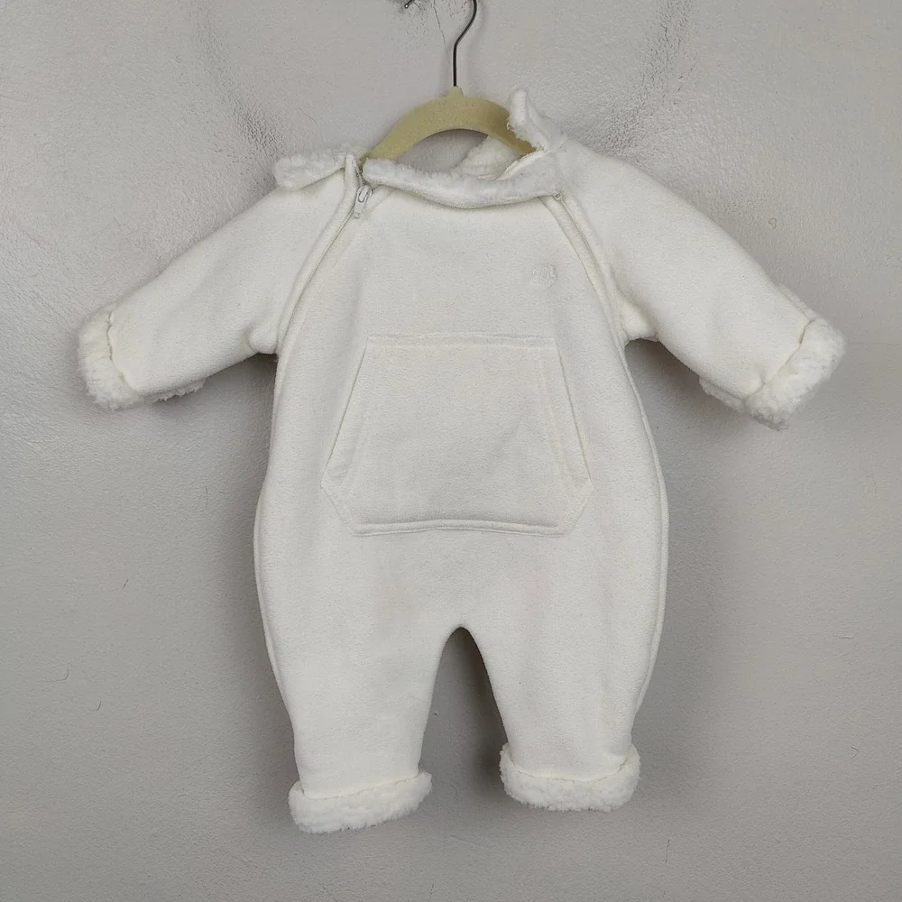 Ralph Lauren Fleece Bunting Suit Baby 0-6M Cream Sherpa‎ Lined Pram Snow Hooded